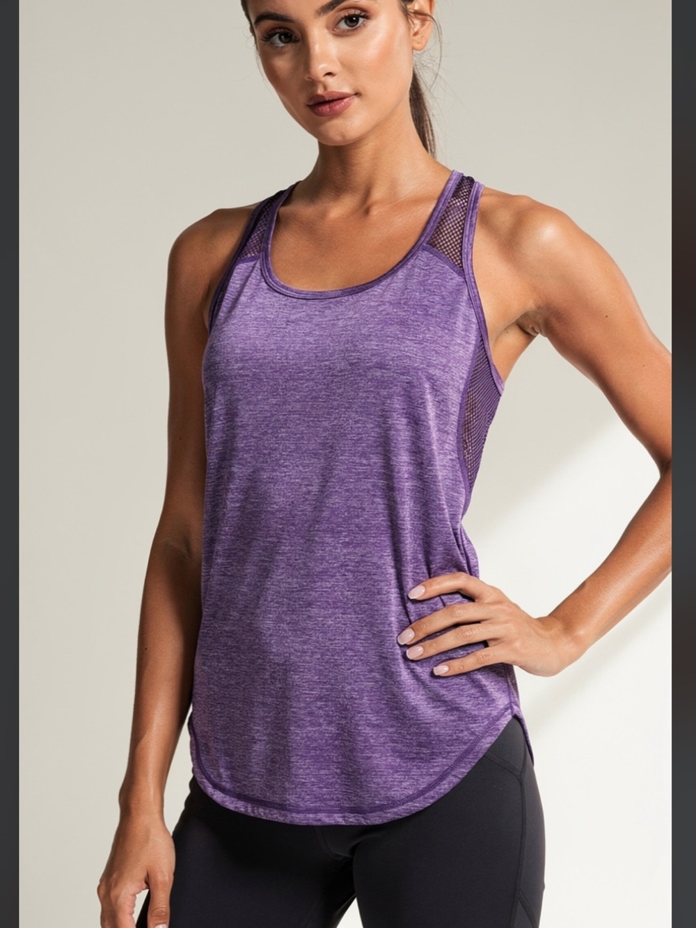 Purple Athletic Mesh-Yoke Tank Top